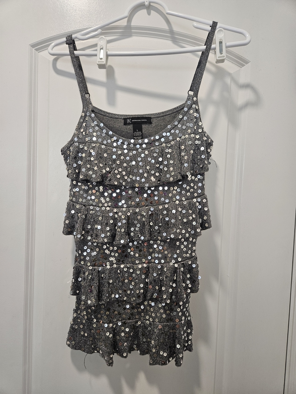 INC International Concepts Silver Sequin Tiered Top - Silver
